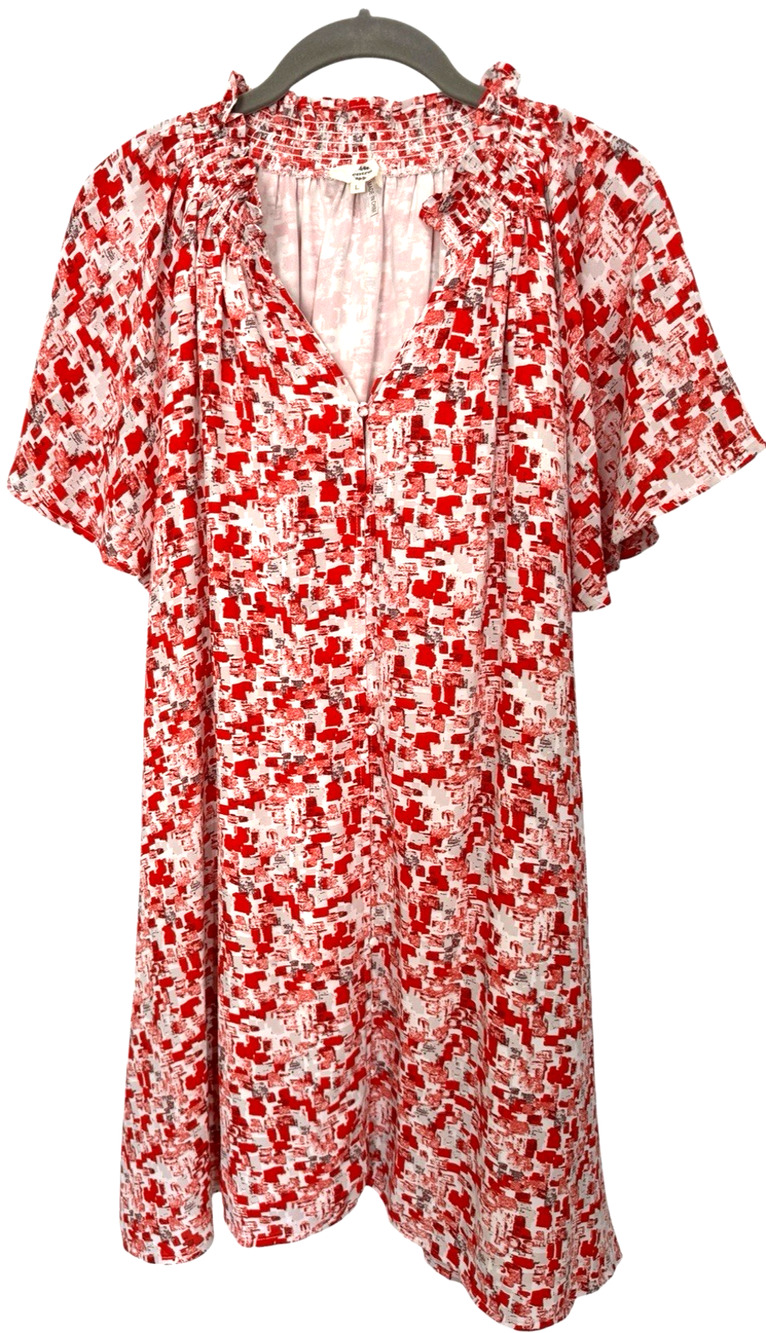 entro Red and White Printed Flutter Sleeve Dress